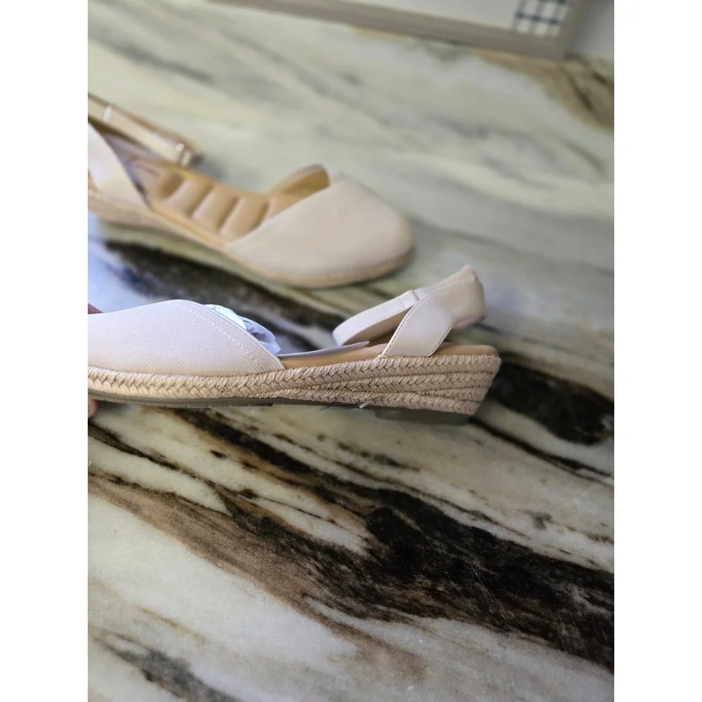 Me Too Nikkie15 Beige Textile Espadrille‎ Wedge Sandals Womens 10M Ankle Strap